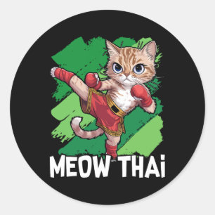 Adesivo Redondo Meow Thai Funny Muay Thai Boxando Gata Artes Marci