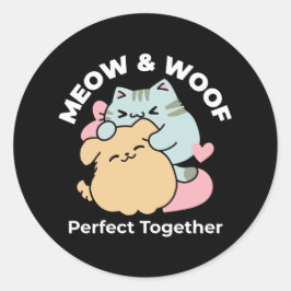 Adesivo Redondo Meow & Woof Perfect Toga - Gato e Cachorro Bonitos