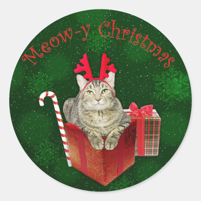 Adesivo Redondo Meow-y Christmas (Frente)