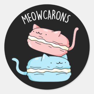 Adesivo Redondo Meowcarons Engraçado Macaron Pun Dark BG