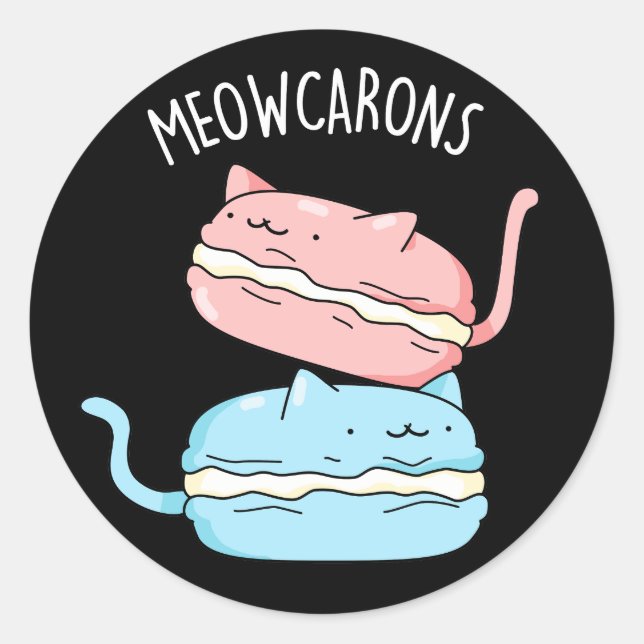 Adesivo Redondo Meowcarons Engraçado Macaron Pun Dark BG (Frente)