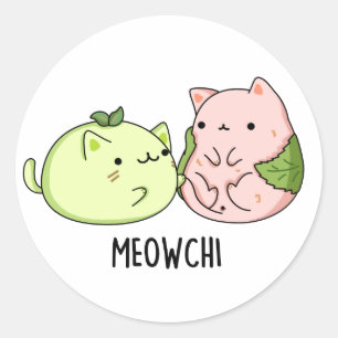 Adesivo Redondo Meowchi Comida Cute Mochi Pun