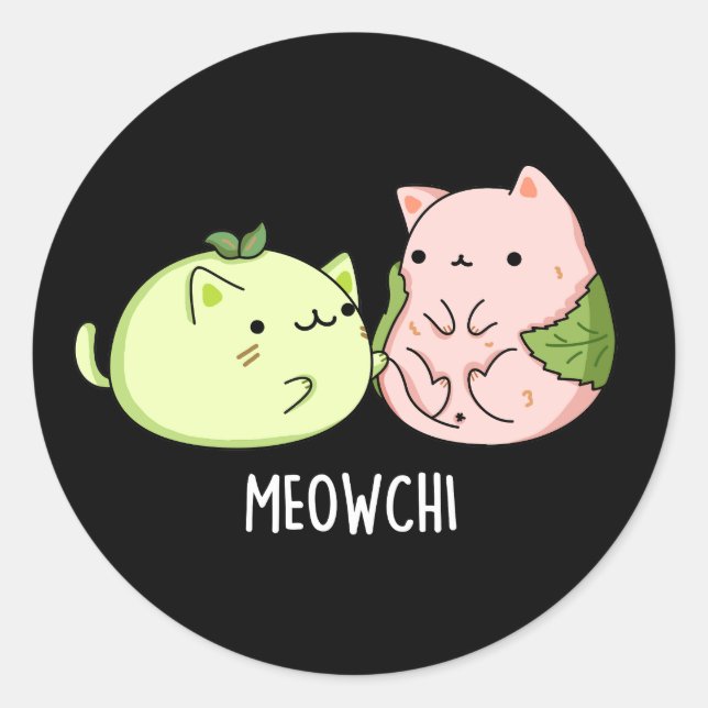 Adesivo Redondo Meowchi Funny Mochi Pun Dark BG (Frente)