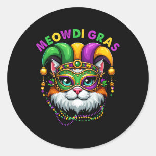 Adesivo Redondo Meowdi Gras Carnaval de Gatos de New Orleans Louis