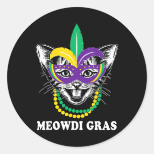 Adesivo Redondo Meowdi Gras Mardi Gras Amante de Gatos Nova Orlean