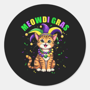 Adesivo Redondo Meowdi Gras Mardi Gras Cat Lover New Orleans Louis