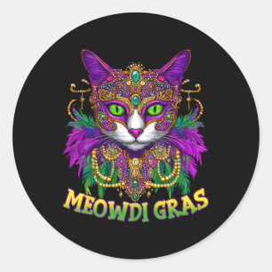 Adesivo Redondo Meowdi Gras Mardi Gras Cat Lover New Orleans Louis