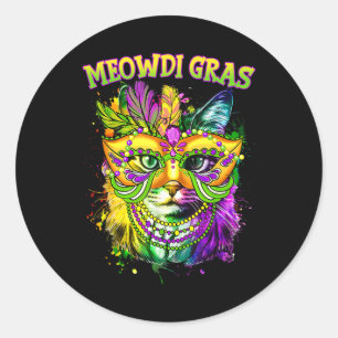 Adesivo Redondo Meowdi Gras Mardi Gras Cat Lover New Orleans Louis
