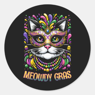 Adesivo Redondo Meowdy Gras Cat Kitten Mascarada Mardi Gras Miçang