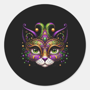 Adesivo Redondo Meowdy Gras Cat Kitten Mascarada Mardi Gras Miçang