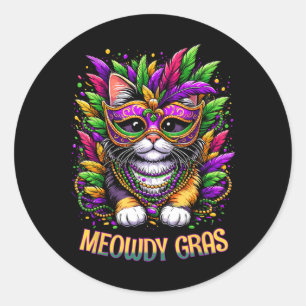 Adesivo Redondo Meowdy Gras Cat Kitten Mascarada Mardi Gras Miçang