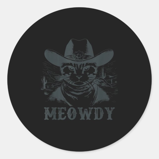 Adesivo Redondo Meowdy - Mashup Entre Meow E Howdy - Gato Engraçad (Frente)