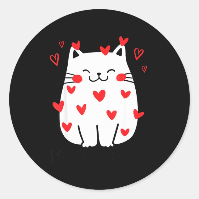Adesivo Redondo Meowentine Cute Cat Valentines Day Heart Meow Kitt (Frente)