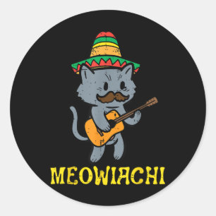 Adesivo Redondo Meowiachi Cat Mariachi Funny Cinco De Mayo Mexican