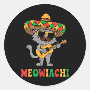 Adesivo Redondo Meowiachi Cat Mariachi Funny Cinco De Mayo Mexican