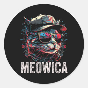 Adesivo Redondo Meowica 4 De Julho Cat American Flag America