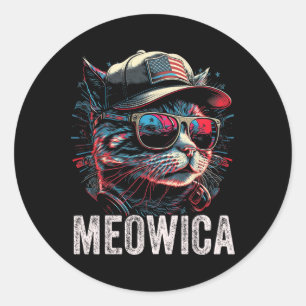 Adesivo Redondo Meowica 4 De Julho Cat American Flag America