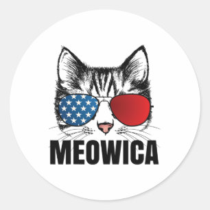 Adesivo Redondo Meowica Americat 4 De Julho Dos Eua Flag Sungl Fun