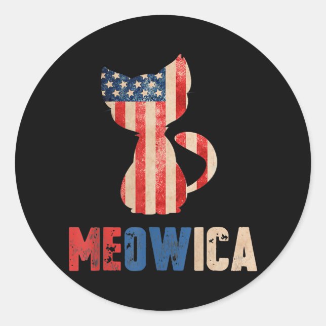 Adesivo Redondo Meowica Cat Kitty Lovers American Flag 4th Of (Frente)