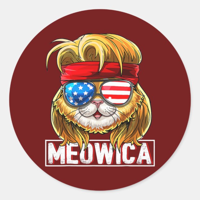 Adesivo Redondo Meowica Cat Mullet American Flag Patriótica 4º (Frente)