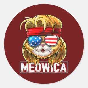 Adesivo Redondo Meowica Cat Mullet American Flag Patriótica 4º