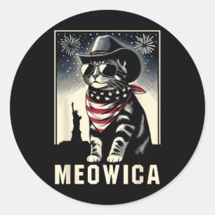 Adesivo Redondo Meowica Usa América Cat 4 De Julho Patriótico Engr