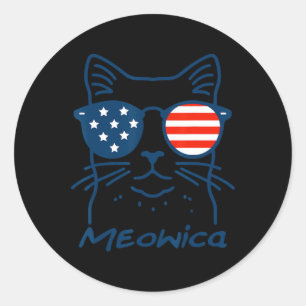 Adesivo Redondo Meowica Usa América Cat 4 De Julho Patriótico Engr