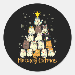 Adesivo Redondo Meowy Catmas Árvore de Natal Xmas Meninas Fu