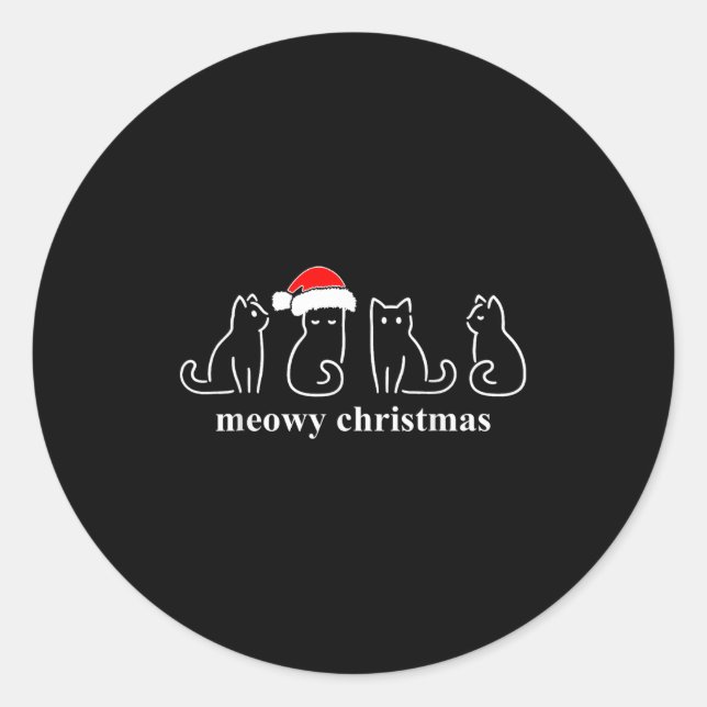 Adesivo Redondo Meowy Catmas Cat Christmas Cute Kitten Cats Santa  (Frente)