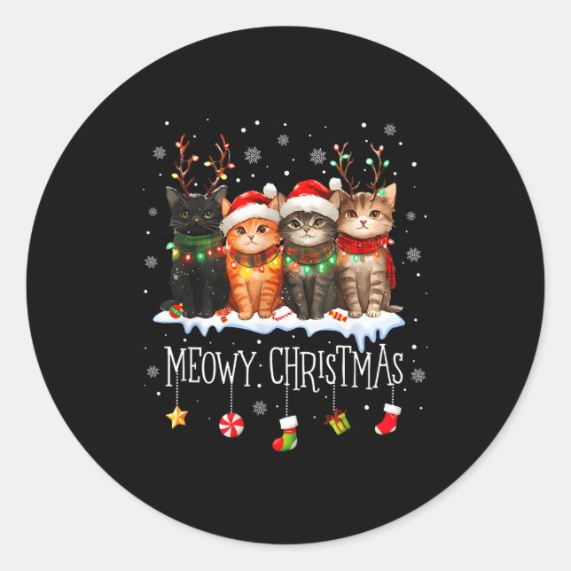 Adesivo Redondo Meowy Catmas Cat Christmas Cute Kitten Cats Santa  (Frente)