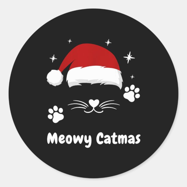 Adesivo Redondo Meowy Catmas Cute Kitten Cats Santa Hat Christmas  (Frente)