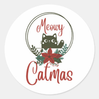 Adesivo Redondo Meowy Catmas, Feliz Natal