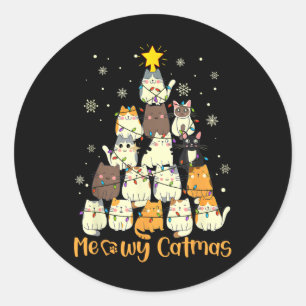 Adesivo Redondo Meowy Catmas Gato Árvore de Natal Xmas Meninas Men