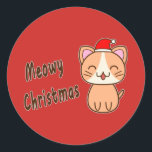 Adesivo Redondo Meowy Christmas<br><div class="desc">Vinheta redonda clássica de Natal</div>