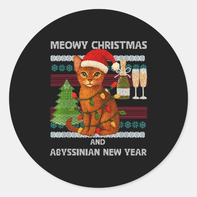 Adesivo Redondo Meowy Christmas Funny Abyssinian Cat Santa Hat Ugl (Frente)