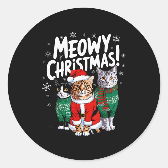 Adesivo Redondo Meowy Christmas Funny Cat Christmas Holiday Xmas S (Frente)