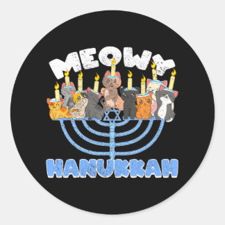 Adesivo Redondo Meowy Hanukkah Cats em Menorah para Chanucá