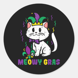 Adesivo Redondo Meowy Mardi Gras Engraçado Nola Cat Dono do Pão Mo