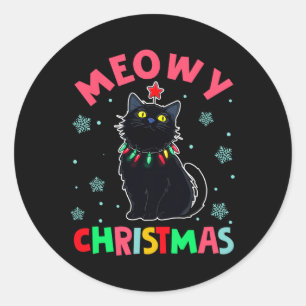 Adesivo Redondo Meowy Natal Xmas Luz Negra Gato Pijamas Fami