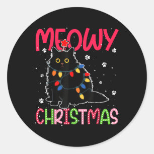 Adesivo Redondo Meowy Natal Xmas Luz Negra Gato Pijamas Fami