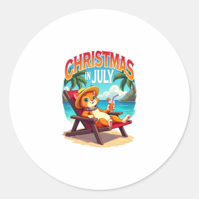 Adesivo Redondo Meowy Xmas Summer Christmas In July Chillin Cool C (Frente)