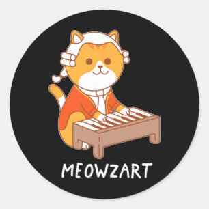Adesivo Redondo Meowzart Cat Pun Clicar Música Piano Engraçado