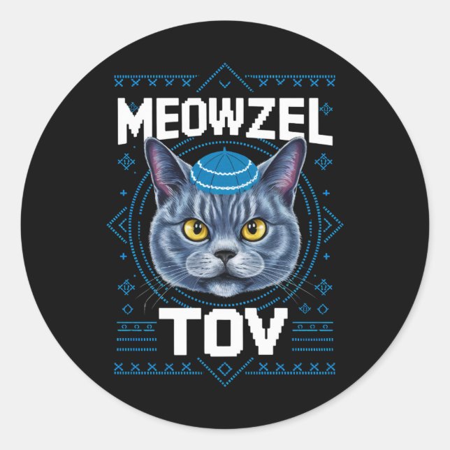 Adesivo Redondo Meowzel Tov Hanukkah, Feriado Judeu (Frente)