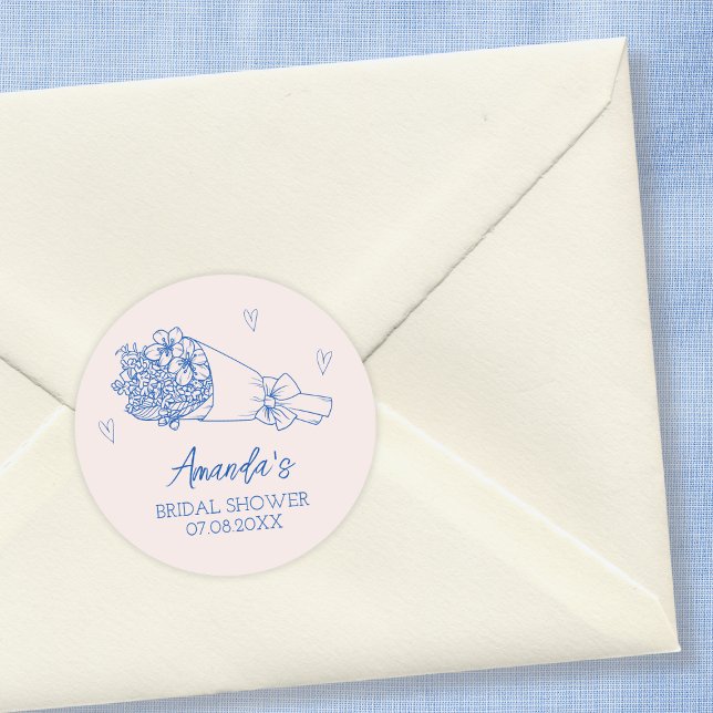 Adesivo Redondo Mercado de Flores para Agricultores Desenhado à Mã (Flowers Farmers Market Hand Drawn Bridal Shower Classic Round Sticker)