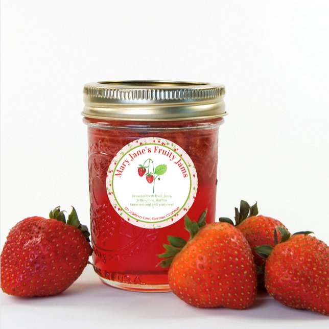 Adesivo Redondo Mercado dos floricultores de morango de aquarelas (Criador carregado)