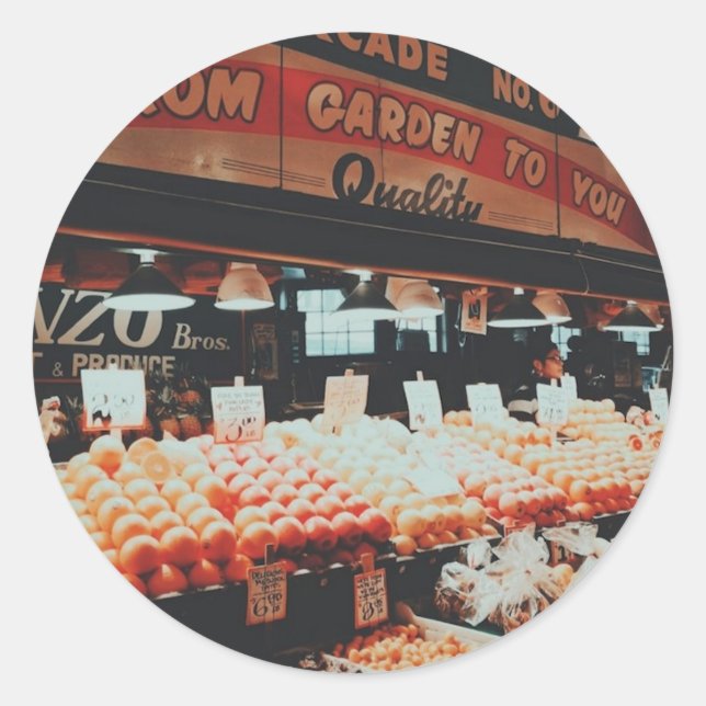 Adesivo Redondo Mercado Pike Place (Frente)