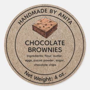 Adesivo Redondo Mercadorias cozidas Chocolate Brownis Label Kraft