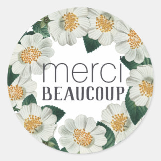 Adesivo Redondo Merci Beaucoup Obrigado Floral White Rose