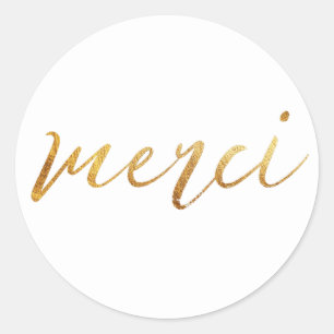 Adesivo Redondo Merci Dourado Elegante Obrigado
