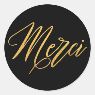 Adesivo Redondo Merci Dourado Elegante Obrigado